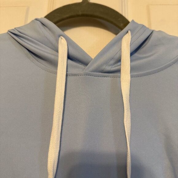 Light Blue Short-Sleeve Hooded Shirt – Size Large, NWOT, Casual Unbranded Pullov - Picture 3 of 3